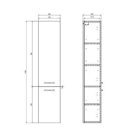Cersanit S1003-001 - Armário suspenso NIKO para casa de banho 140x30 cm, acabamento nogueira