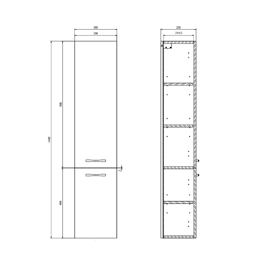 Cersanit S598-043-DSM - Armário suspenso para casa de banho NIKO 140x30 cm branco brilhante