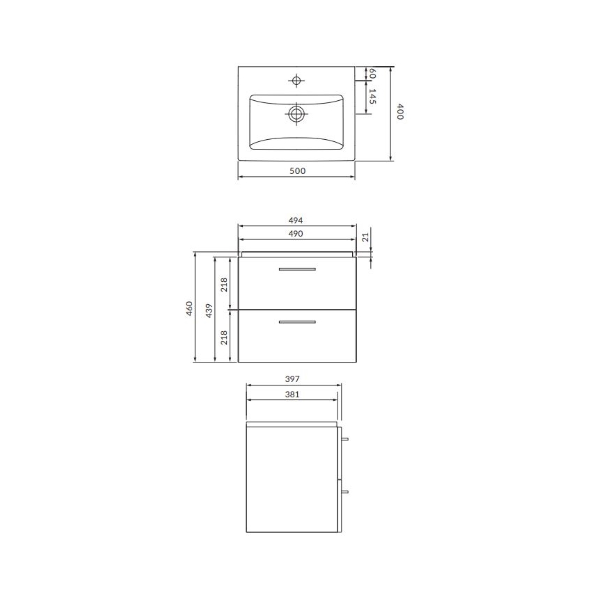 Cersanit S801-146-DSM - Móvel suspenso de casa de banho com lavatório LARA COMO 50x40 cm branco