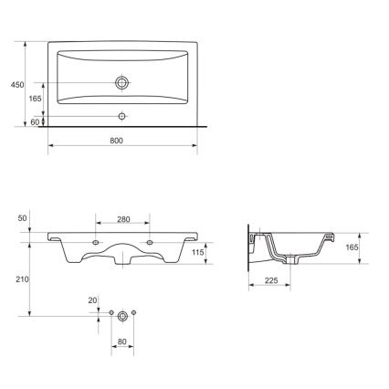 Cersanit S801-149-DSM - Móvel suspenso de casa de banho com lavatório LARA 80x46x45 cm branco