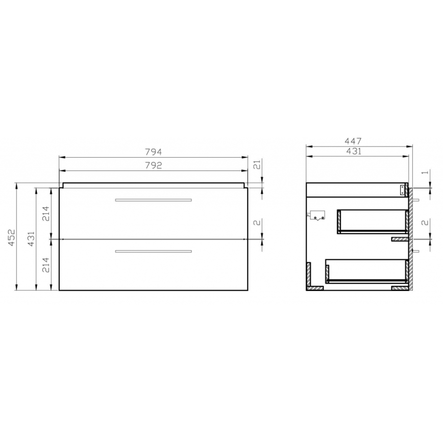 Cersanit S801-149-DSM - Móvel suspenso de casa de banho com lavatório LARA 80x46x45 cm branco