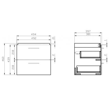 Cersanit S801-153-DSM - Móvel de casa de banho suspenso com lavatório LARA COMO 50x40 cm nogueira
