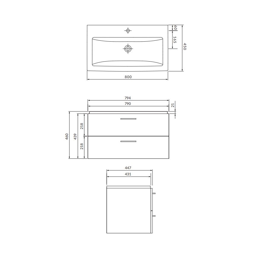 Cersanit S801-154-DSM - Armário suspenso para casa de banho com lavatório LARA 80x45 cm nogueira