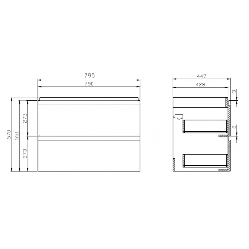 Cersanit S801-221-DSM - Móvel de casa de banho suspenso com lavatório MODUO 80x45 cm, branco brilhante