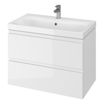 Cersanit S801-221-DSM - Móvel de casa de banho suspenso com lavatório MODUO 80x45 cm, branco brilhante