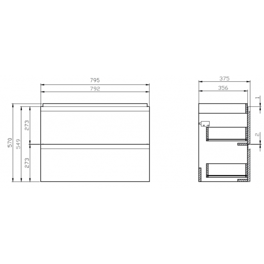 Cersanit S801-225-DSM - Móvel suspenso de casa de banho com lavatório MODUO SLIM 80x38 cm branco brilhante