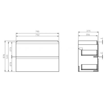 Cersanit S801-225-DSM - Móvel de casa de banho suspenso com lavatório MODUO SLIM 80x57x38 cm branco brilhante