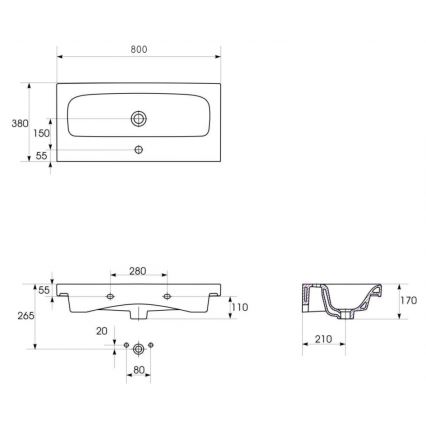 Cersanit S801-225-DSM - Móvel de casa de banho suspenso com lavatório MODUO SLIM 80x57x38 cm branco brilhante