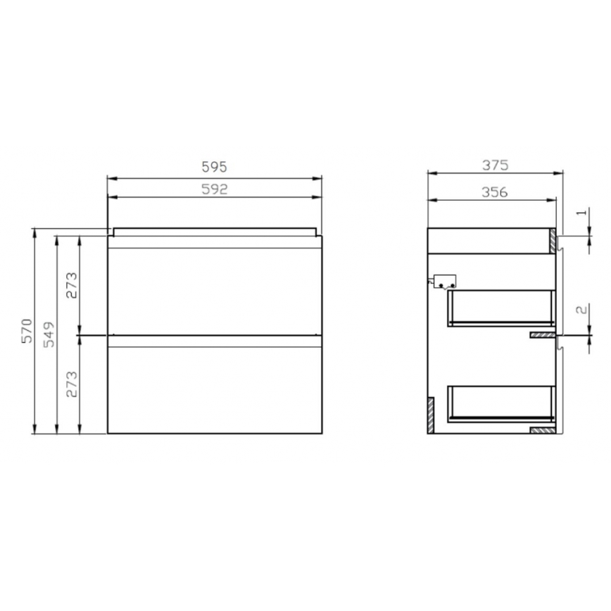 Cersanit S801-227-DSM - Móvel de casa de banho suspenso com lavatório MODUO SLIM 60x57x38 cm branco brilhante