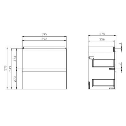 Cersanit S801-227-DSM - Móvel suspenso de casa de banho com lavatório MODUO SLIM 60x38 cm branco brilhante