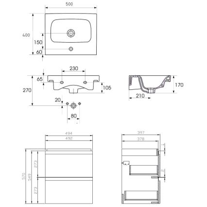 Cersanit S801-230-DSM - Armário suspenso de casa de banho com lavatório MODUO 50x62x40 cm branco