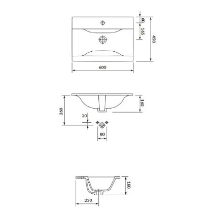 Cersanit S801-457 - Móvel de casa de banho suspenso com lavatório NIKO 60x45 cm nogueira