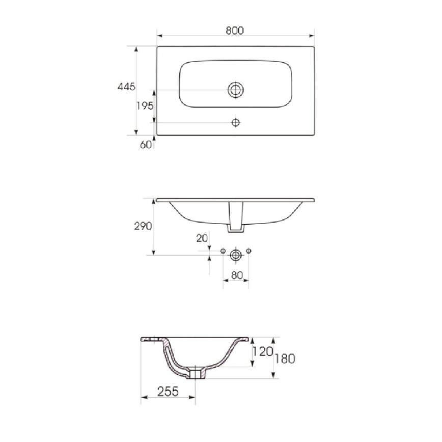 Cersanit S801-539 - Móvel suspenso para casa de banho NIKO com lavatório, 80x45 cm, acabamento nogueira