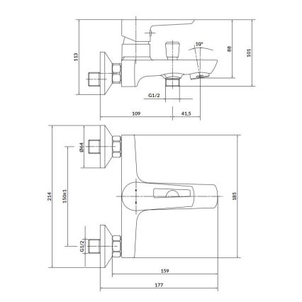 Cersanit S951-009 - Torneira de banheira MILLE preto/cromado brilhante