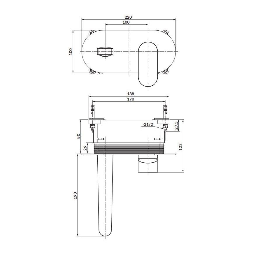 Cersanit S951-333 - Torneira de banheira para instalação embutida CREA preto