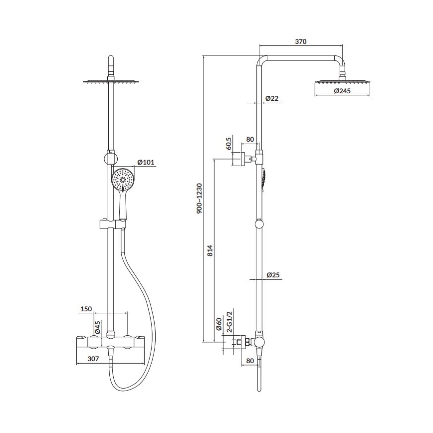 Cersanit S951-340 - Conjunto de duche com bateria termostática CITY cromo brilhante