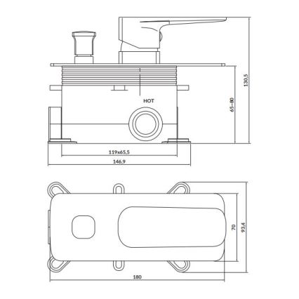 Cersanit S951-373 - Torneira de duche para instalação embutida LARGA preto