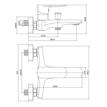 Cersanit S951-378 - Misturadora de banheira LARGA dourada