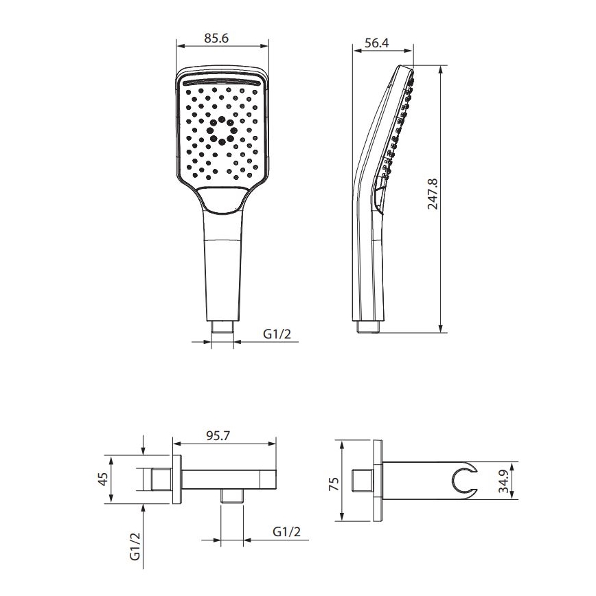 Cersanit S951-513 - Conjunto de chuveiro LARGA preto