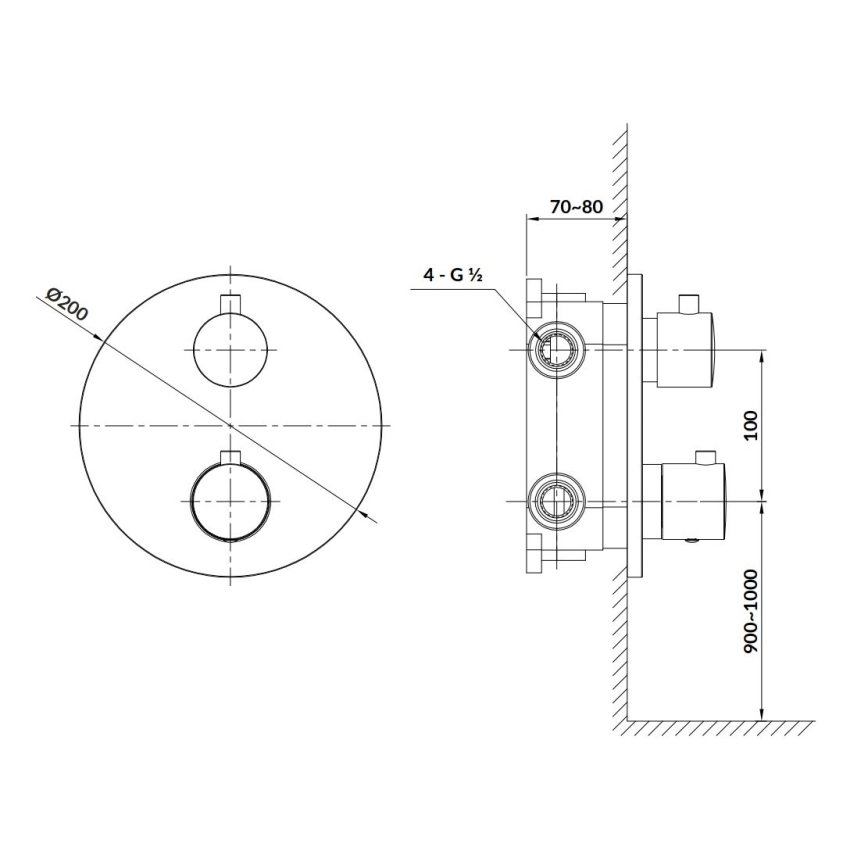 Cersanit S951-564 - Torneira de duche termostática para instalação embutida ZEN cromado brilhante