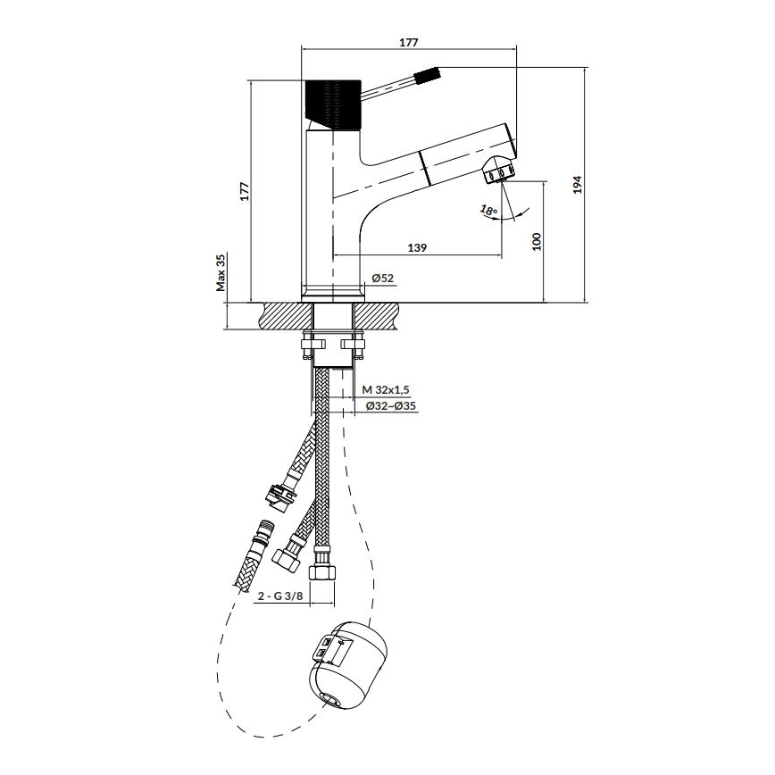 Cersanit S951-594 - Torneira do lavatório ZEN 19,4 cm cromado brilhante