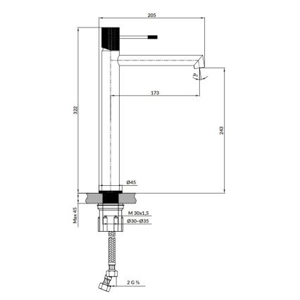 Cersanit S951-596 - Torneira do lavatório ZEN 32,2 cm preto