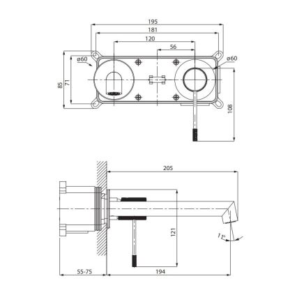 Cersanit S951-597 - Torneira do lavatório para instalação embutida ZEN preto