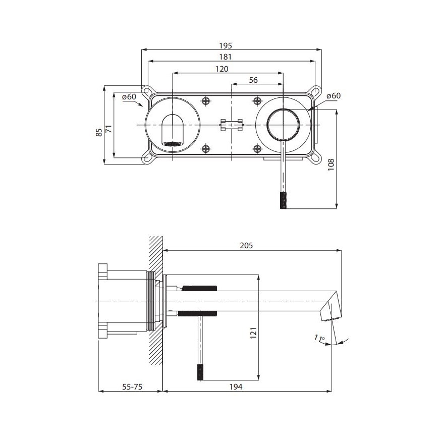 Cersanit S951-597 - Torneira do lavatório para instalação embutida ZEN preto