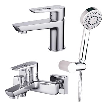 Cersanit S952-003 - Conjunto de banheira com torneira + torneira para lavatório MILLE cromo brilhante