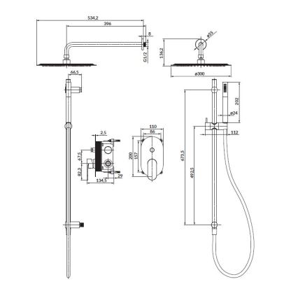 Cersanit S952-009 - Conjunto de duche com bateria encastrada CREA preta