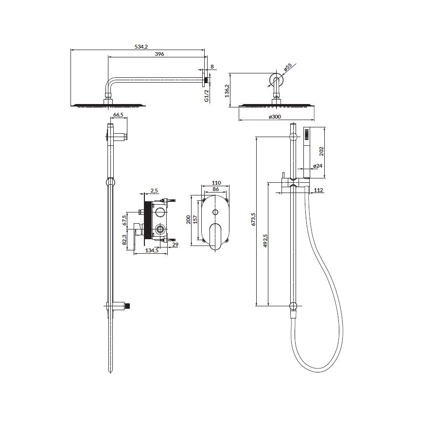 Cersanit S952-009 - Conjunto de duche com bateria encastrada CREA preta