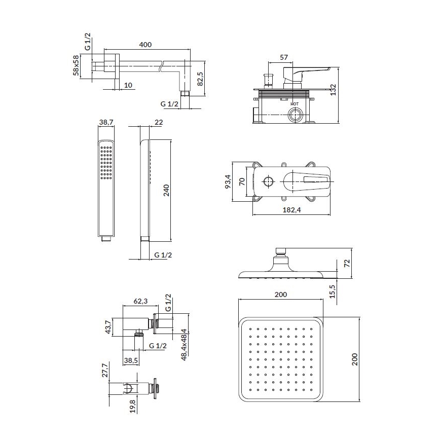 Cersanit S952-012 - Conjunto de duche com bateria encastrada MILLE cromo brilhante