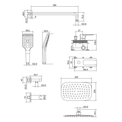 Cersanit S952-029 - Conjunto de duche com bateria encastrada LARGA cromo brilhante