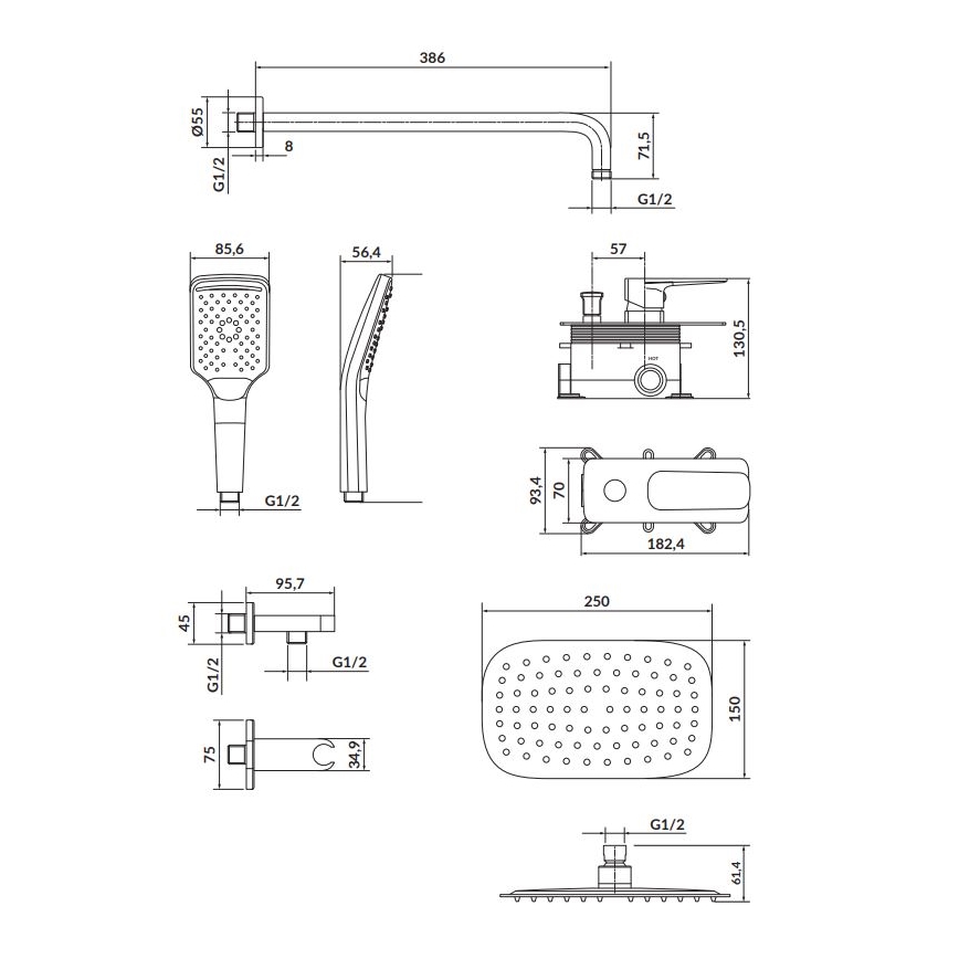 Cersanit S952-029 - Conjunto de duche com bateria encastrada LARGA cromo brilhante