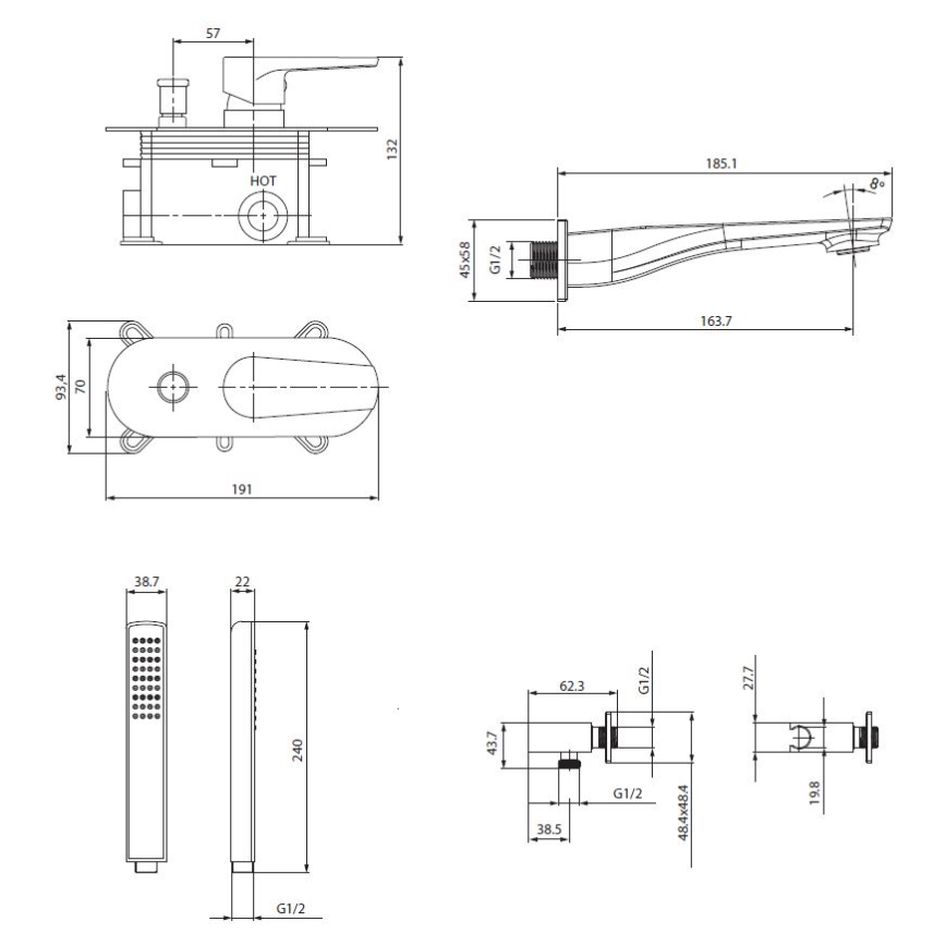 Cersanit S952-037 - Conjunto de banheira com misturador embutido MILLE cromo brilhante