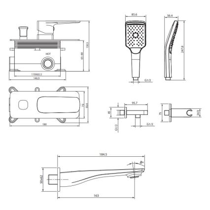 Cersanit S952-039 - Conjunto de banheira com misturador embutido LARGA cromo brilhante