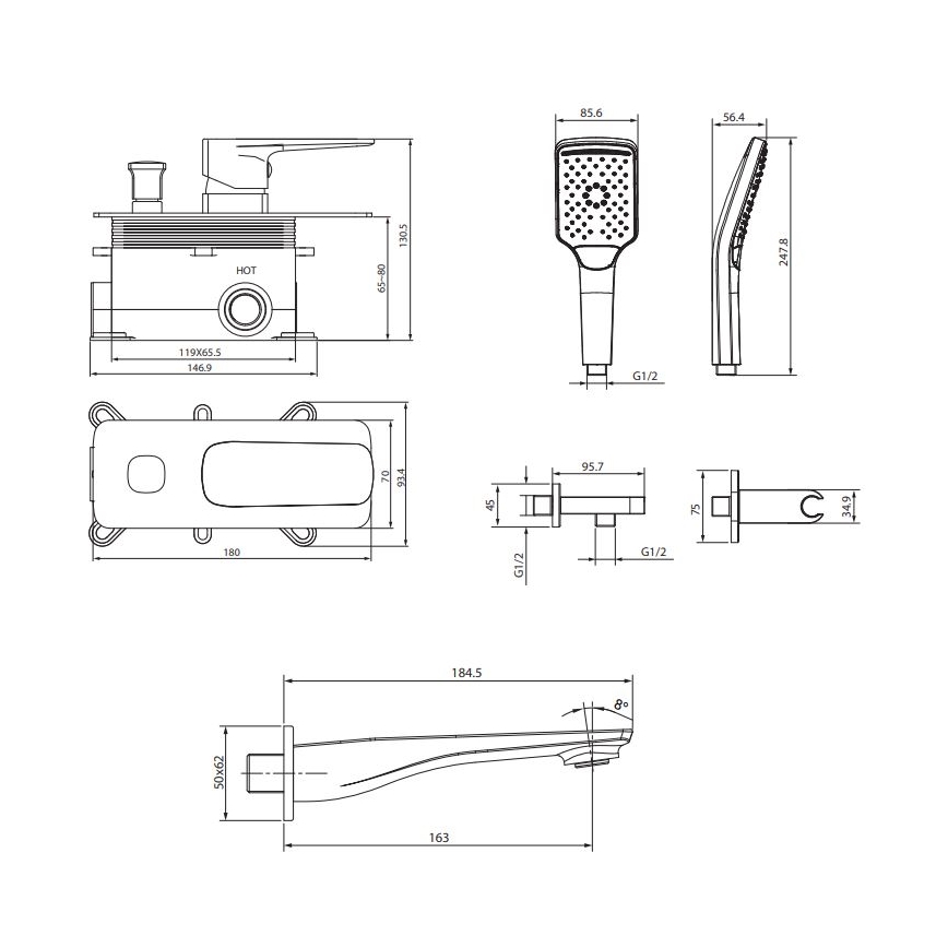 Cersanit S952-039 - Conjunto de banheira com misturador embutido LARGA cromo brilhante