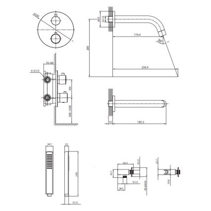 Cersanit S952-041 - Conjunto de banho com torneira termostática de encastrar ZEN preto