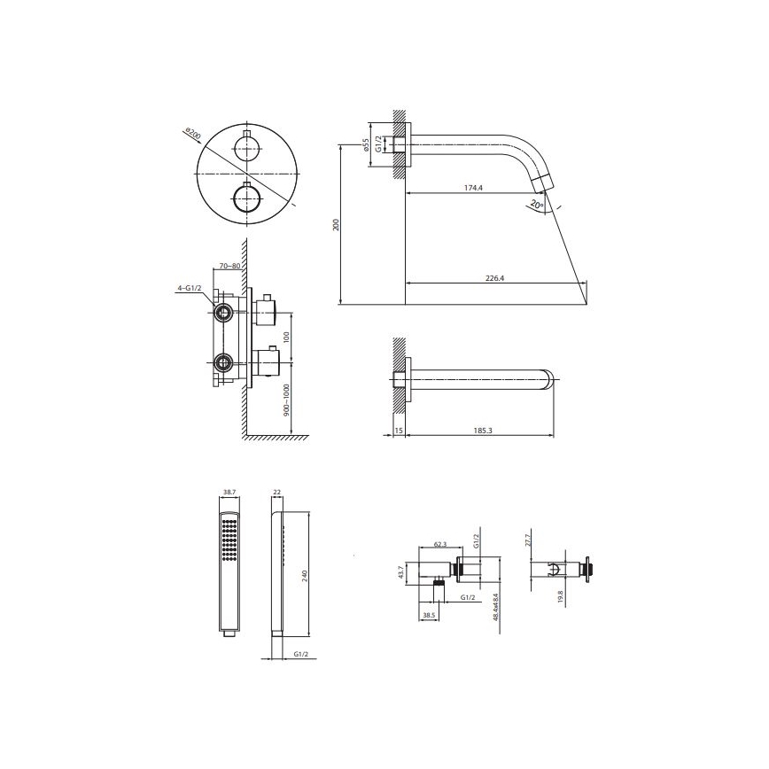 Cersanit S952-041 - Conjunto de banho com torneira termostática de encastrar ZEN preto