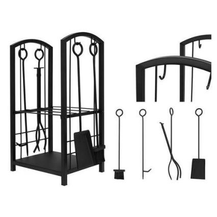 Cesto para lenha com ferramentas para lareira 30x40x73 cm preto