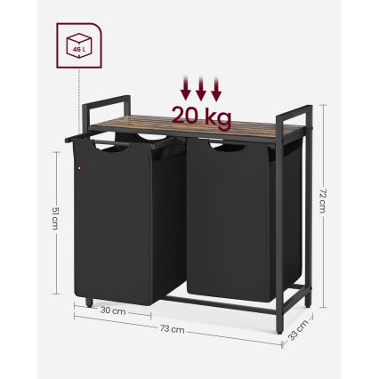 Cesto para roupa REX 73x72x33 cm castanho/preto