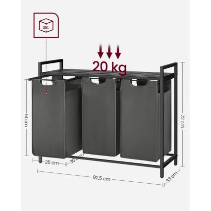 Cesto para roupa REX preto/cinzento