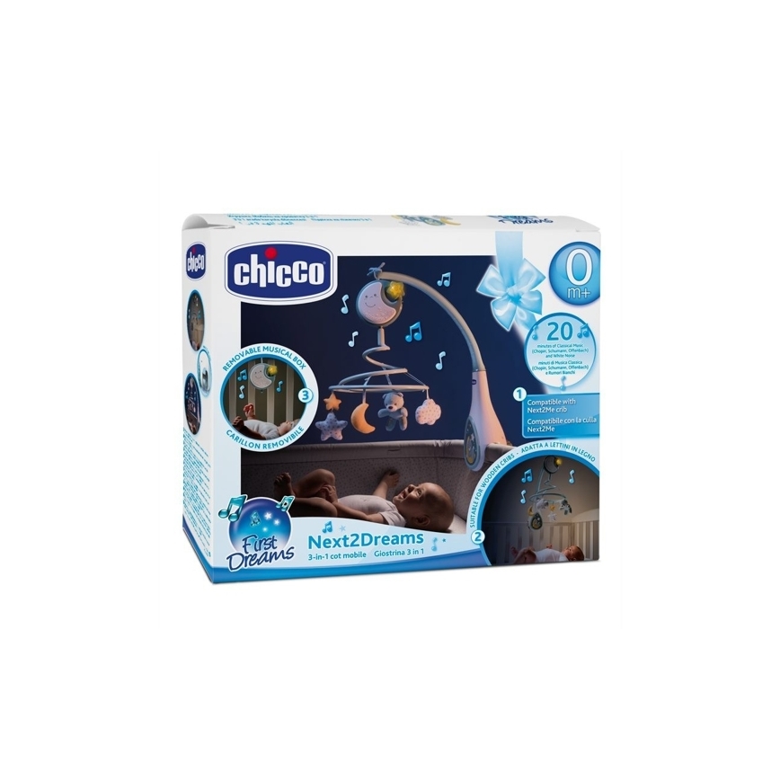Chicco - Móbile para berço com melodia 3em1 NEXT2DREAMS 3xAA azul