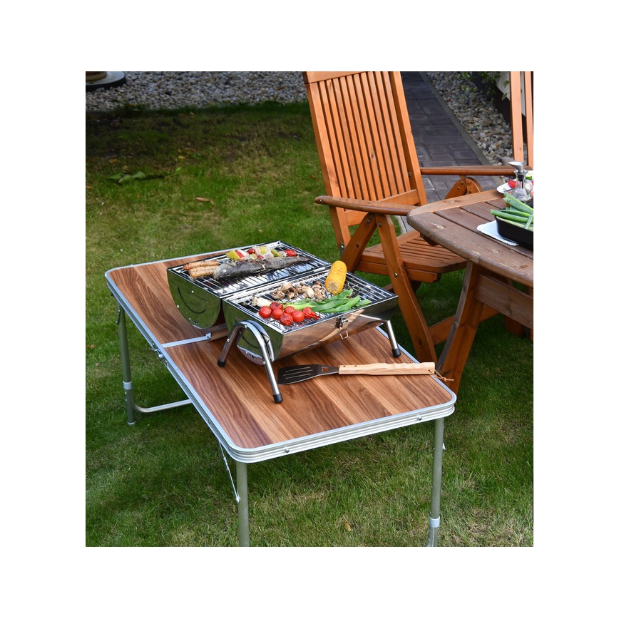 Churrasqueira de carvão vegetal portátil cromado brilhante