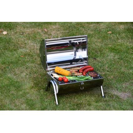 Churrasqueira de carvão vegetal portátil cromado brilhante