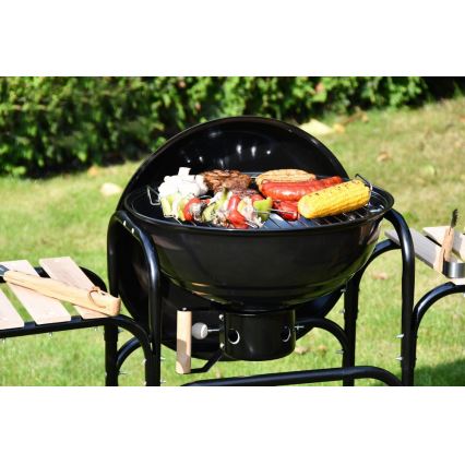 Churrasqueira de carvão vegetal portátil preto/ madeira