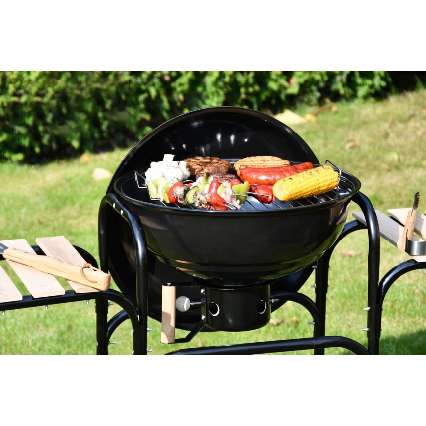 Churrasqueira de carvão vegetal portátil preto/ madeira