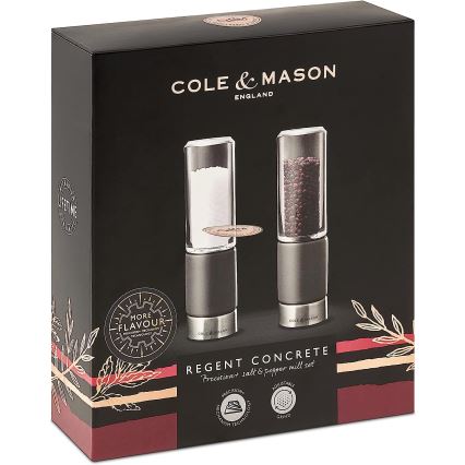 Cole&Mason - Conjunto de moedores de sal e pimenta REGENT CONCRETE, 2 unidades, em betão, 18 cm