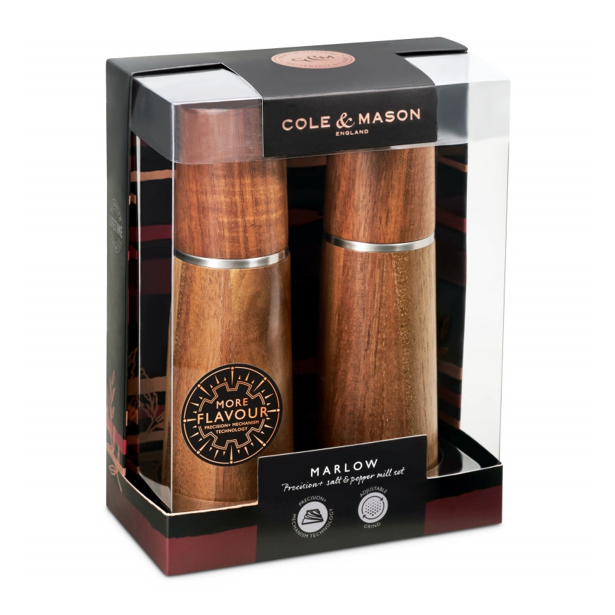 Cole&Mason - Conjunto de moinhos de sal e pimenta MARLOW em acácia, 2 peças, 18,5 cm