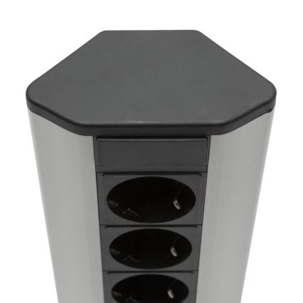 Coluna de tomadas de canto 3x230 V + 2x USB-A preta/prateada